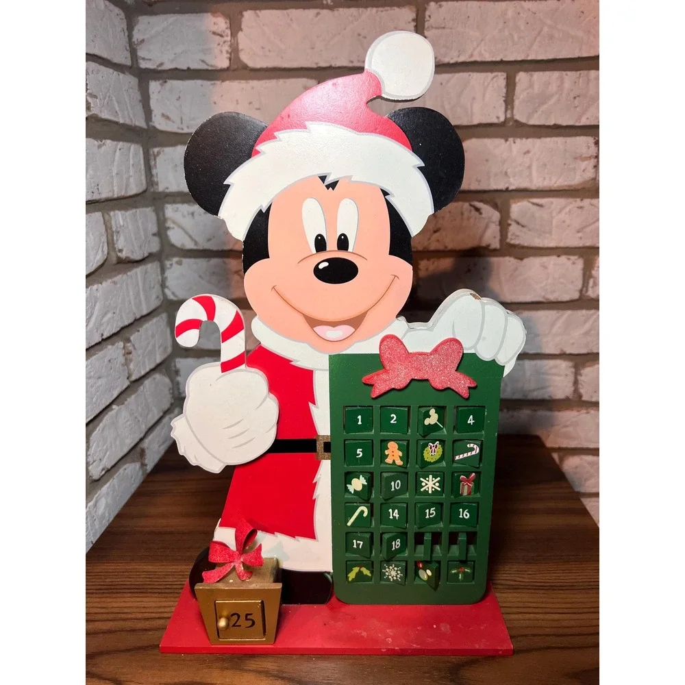 VTG Disney Mickey Mouse Christmas Advent Calendar Wooden Santa Countdown Holiday